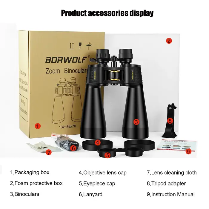 Lunette de chasse BORWOLF 13-39x70 ED grandissement longue portée zoom 39x HD professionnel ultra clair