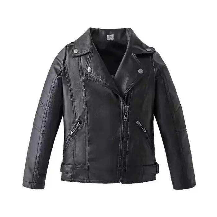 Veste imperméable en cuir PU avec fermeture éclair pour enfants, manteau pour garçons, vêtements pou