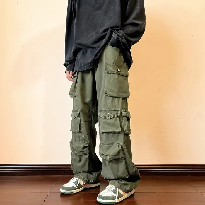 Pantalon cargo 2025 multi-poches vintage loose harajuku streetwear hip-hop homme
