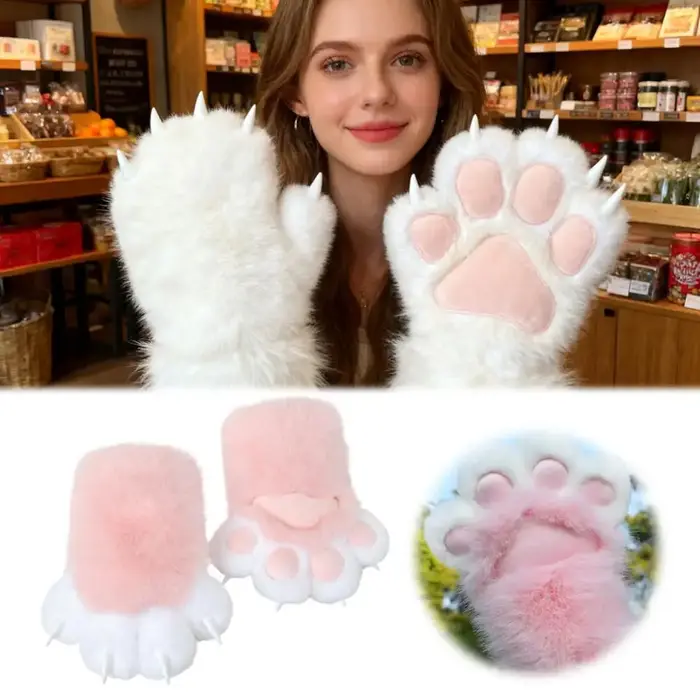 1 paire de gants en peluche anti-griffures pour chat, mignons gants en forme de patte de chat, chaud