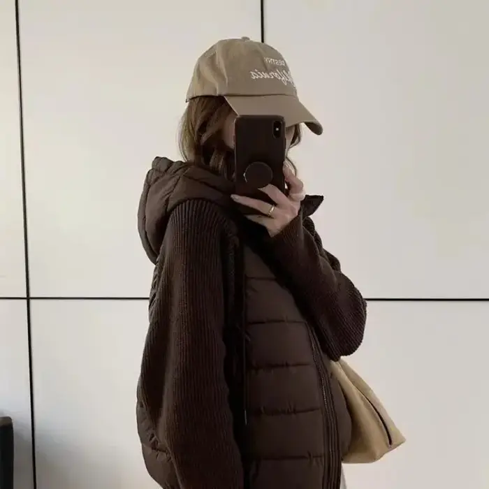 Vêtements pour femmes tricoté épissage vers le bas coton manteau chaud polyvalent court nouvel hiver