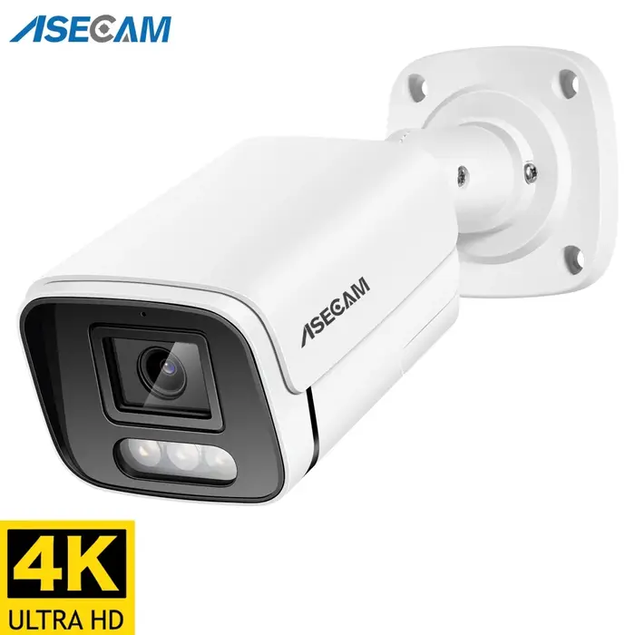 Caméra sécurité extérieure 4K 8MP IP POE H.265 ONVIF vision nocturne couleur détection humaine métal