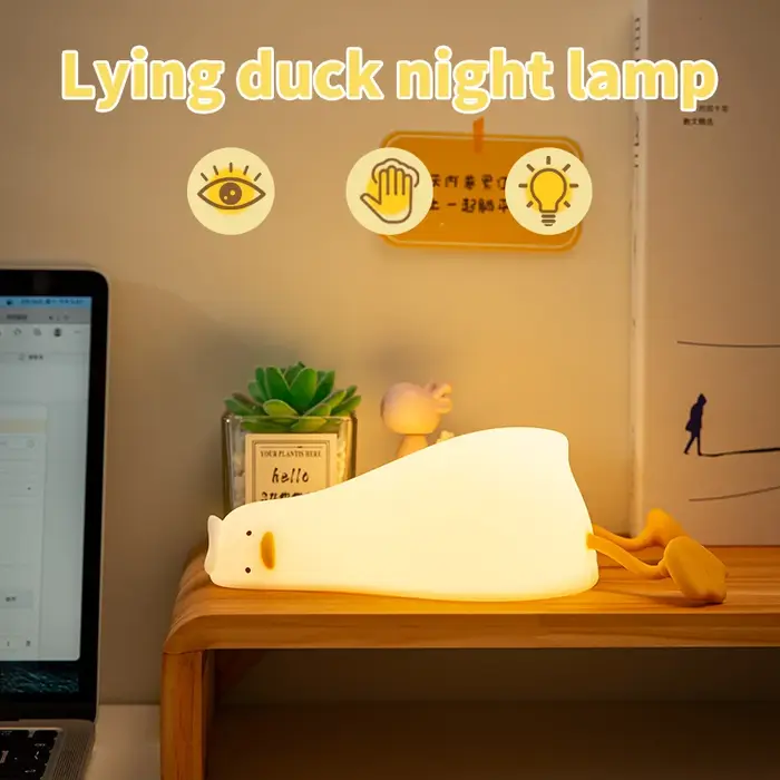 Veilleuse en silicone canard couché, lampe de chevet tactile aste, veilleuse à intensité variable, a