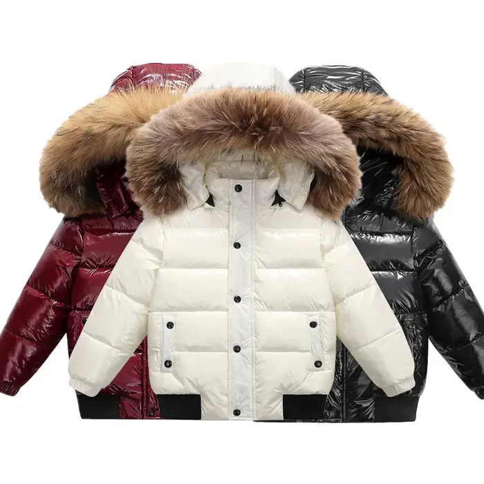 Doudoune authentique pour enfants de 2 à 10 ans, grand col en fourrure, épaisse, chaude, imperméable