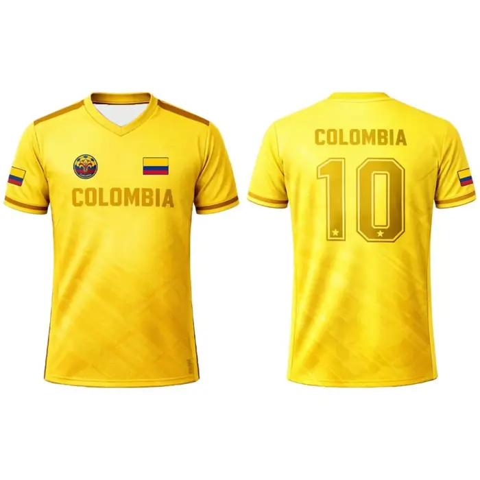 Maillot de football respirant à manches courtes imprimé 3D drapeau colombien pour homme, col en V, i