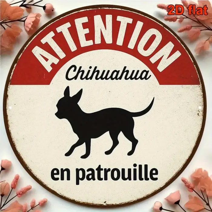 Plaque en métal vintage durable, décoration murale, panneau d'avertissement « Attention Chihuahua Pa