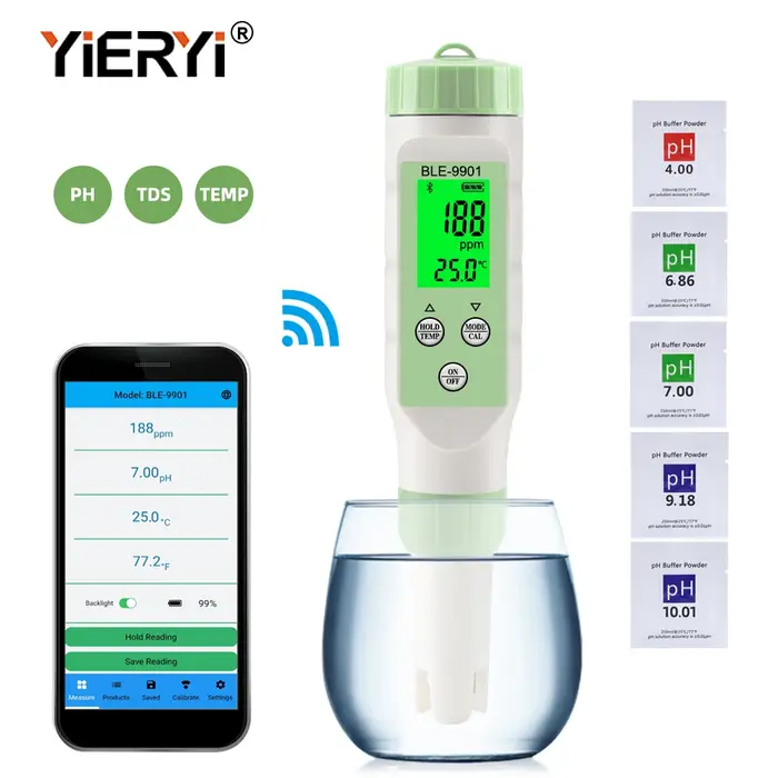 Yieryi – testeur de qualité de l'eau, appareil de mesure du PH/EC/TDS/TEMP, contrôle Intelligent ave