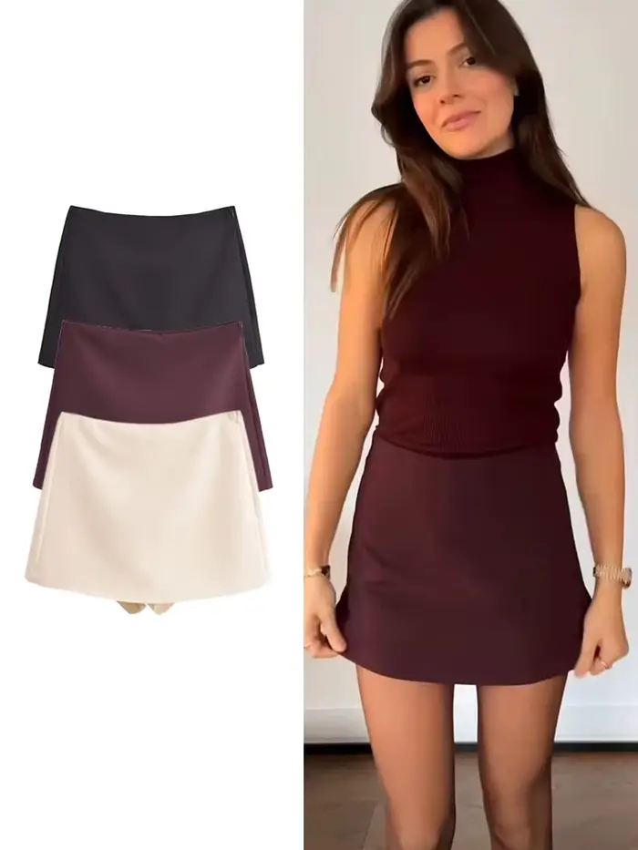 TFMLN nouveau printemps femmes solide jupe mode casual côté fermeture éclair Mini Shorts jupes Vinta