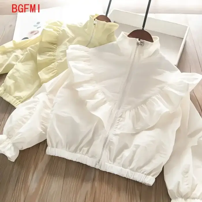 Chemise à Col Montant à Volants pour Fille, Chemisier à Manches sulf, Couleur Unie, 2-10 Ans, Printe