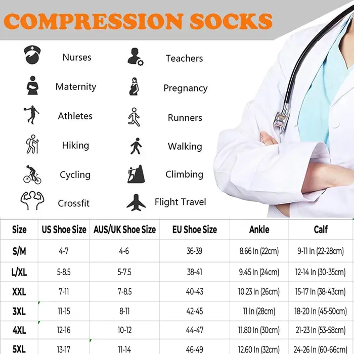 Chaussettes compression chasse Brothock - Médicales cyclisme séchage rapide nylon sport