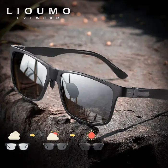 LIOUMO Top qualité photochromique lunettes de soleil polarisées pour hommes femmes cadre en Fiber de