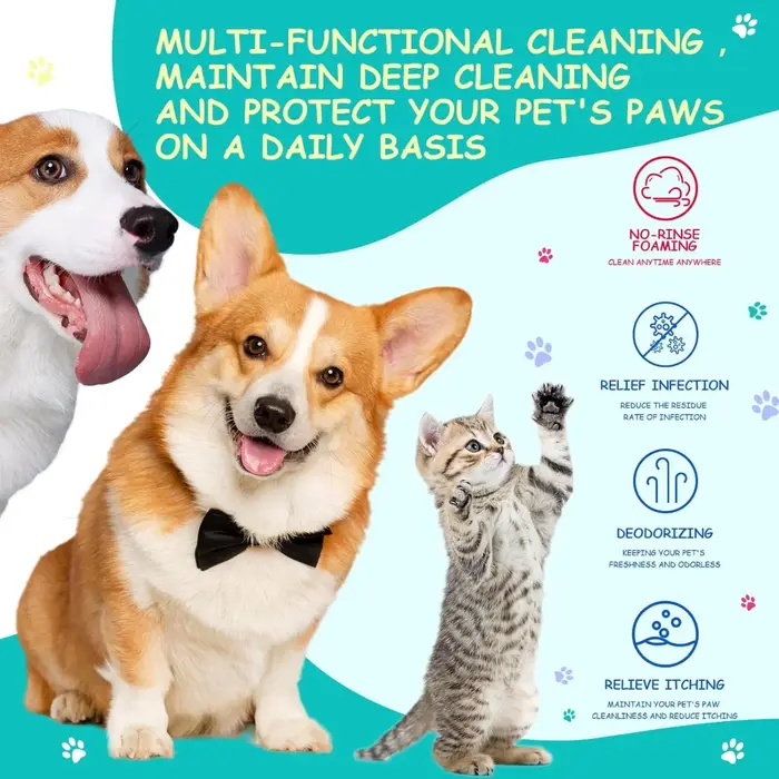Nettoyant pour pattes pour chiens et chats avec extrait de concombre pour éliminer taches et odeurs facilement à la maison ou en déplacement
