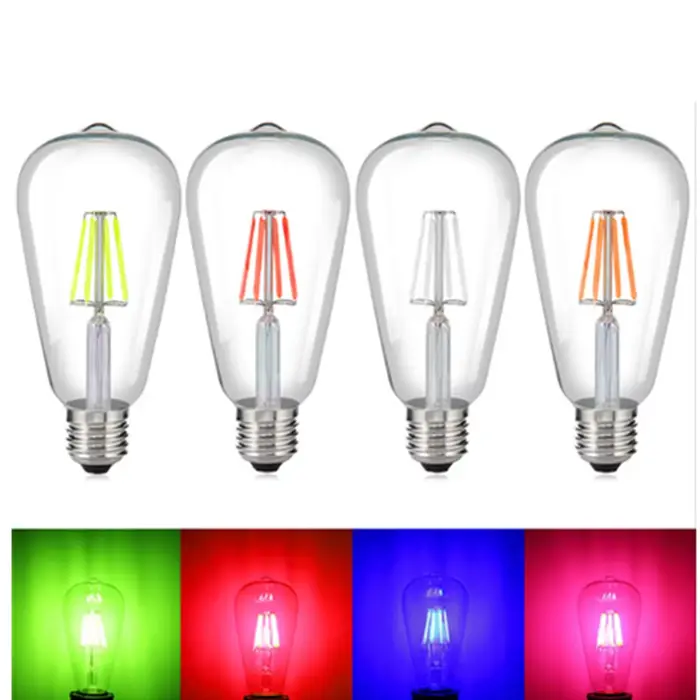 Ampoules LED à Filament Edison, variateur ST64 E27 4W, variable 220V, rouge, vert, jaune, blanc chau
