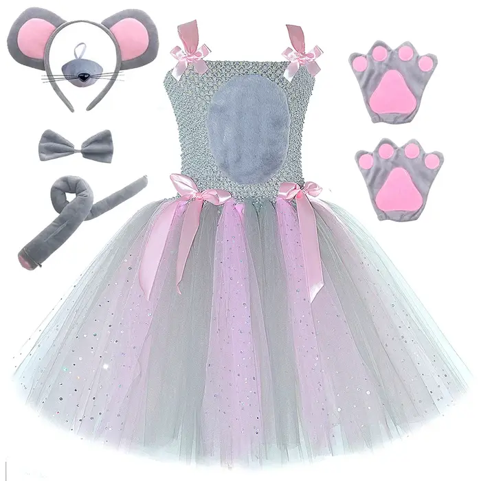 Costumes de souris rose gris scintillant pour bébés filles, robe Tutu de Rat gris pour enfants, tenu