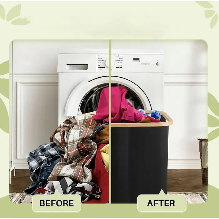 Panier à linge sale en bambou pour chambre à coucher avec poche intérieure, couvercle et étiquette de classification, pliable