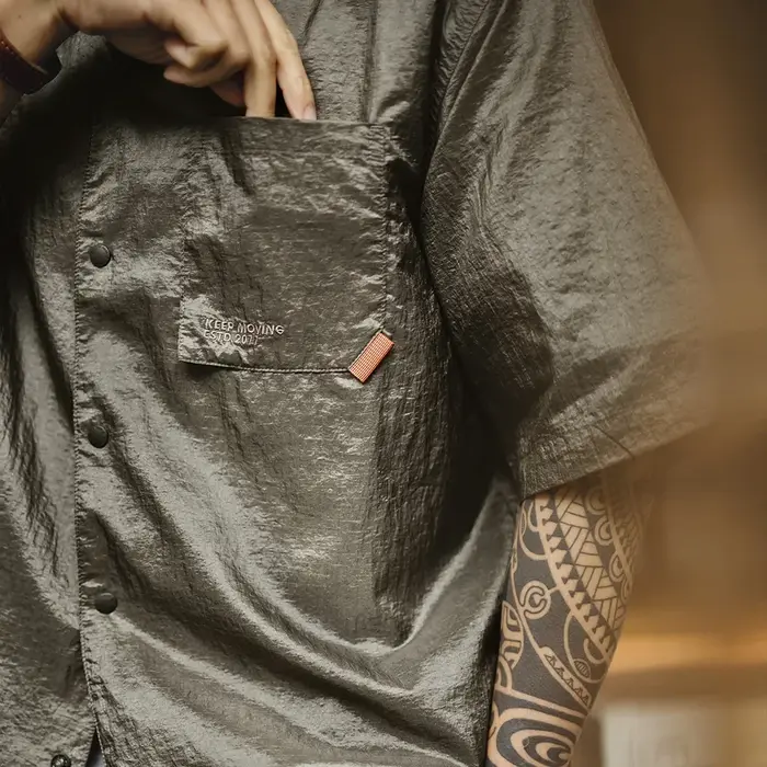 Maden – chemise d'été à col cubain pour hommes, légère et respirante, manches courtes, simple boutonnage, Plaid, randonnée, rue