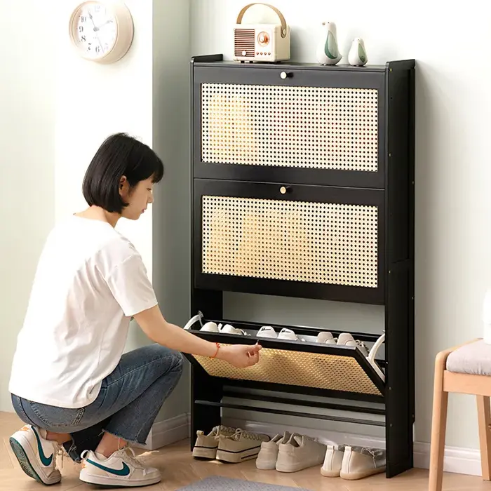 Organisateur de rangement à porte rabattable, étagère à chaussures de couloir mince, armoire à chaus