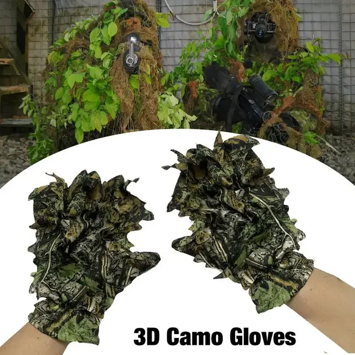 Gants de chasse camouflage 3D feuilles - Confortables, antidérapants et durables pour tir et photographie
