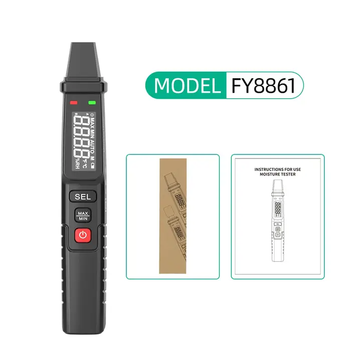 MASTFUYI-Humidimètre numérique avec écran LCD, testeur d'humidité du bois, détecteur d'humidité, mat