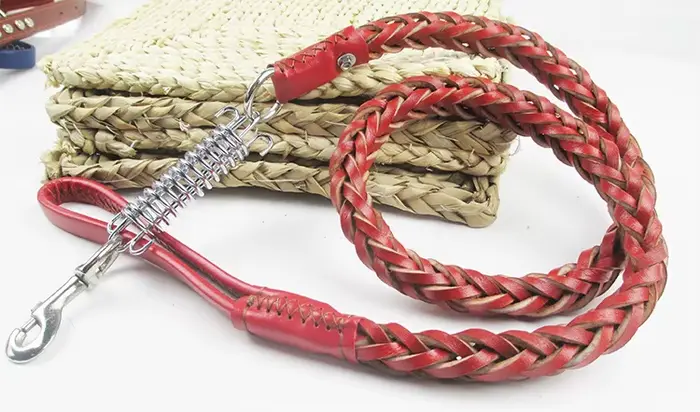 Laisse pour chien grande et robuste, en cuir véritable tressé, laisse d'entraînement pour chien, pou