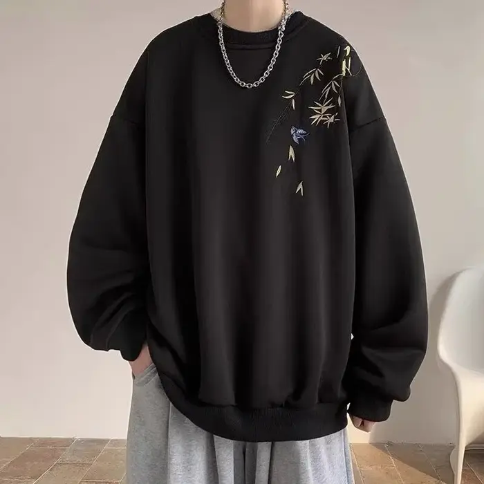 Sweat-shirt surdimensionné pour hommes, imprimé oiseau chinois, mode, ample, manches longues, vêteme