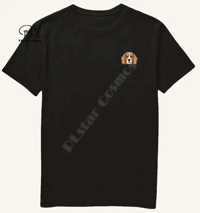 Belaurignored-T-shirt noir en coton avec poche pour homme, vêtement unisexe pour amoureux des chiens