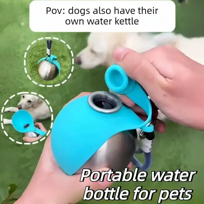 Bouteille d'eau pour chien en acier inoxydable avec bol en silicone amovible pour promenade et randonnées en plein air universel pour chiens occasions spéciales