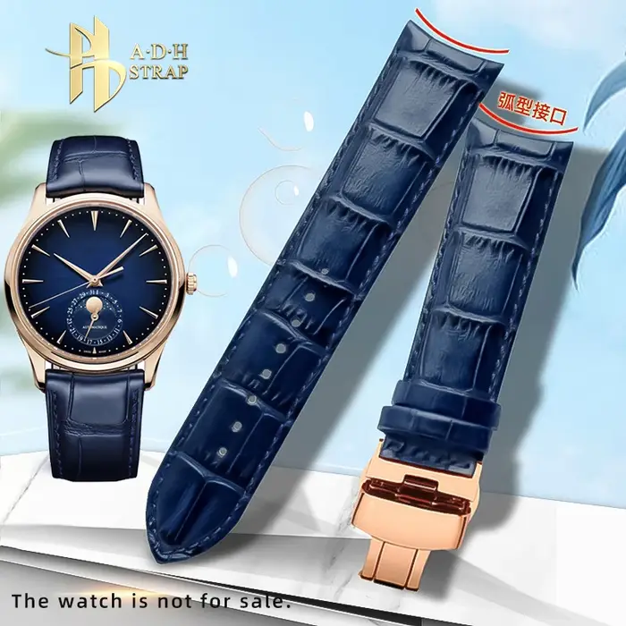Bracelet en cuir de vachette incurvé pour montre GP VC Jaeger-LeCoultre homme avec boucle papillon étanche