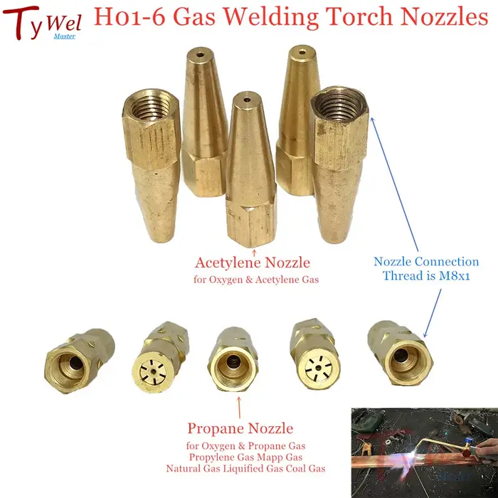 5 pièces pointe de soudage oxygène Propane gaz acétylène M8 pour buse de torche de soudage H01-6