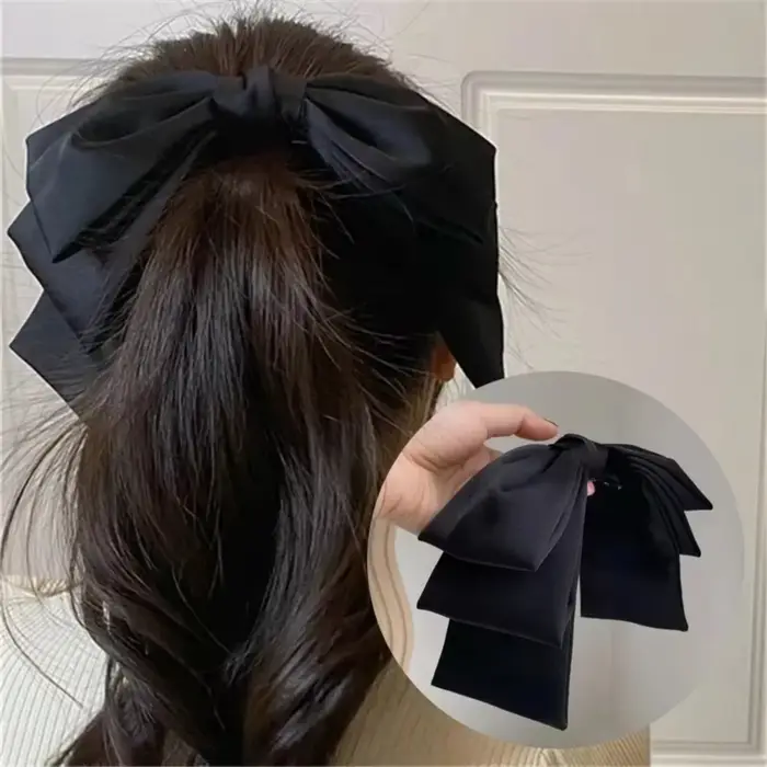 Grande pince à cheveux en Satin, nœuds pour filles et femmes, rose uni, noir, épingle à cheveux mult