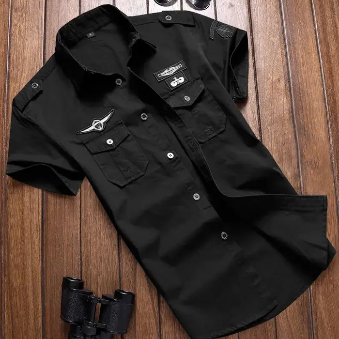 Chemise militaire rétro en coton brodée pour homme styles décontractés et élégants pour toutes les saisons occasions spéciales