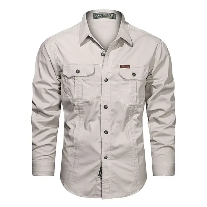 Chemise Cargo à manches longues pour hommes, chemises décontractées en coton, de haute qualité, surc