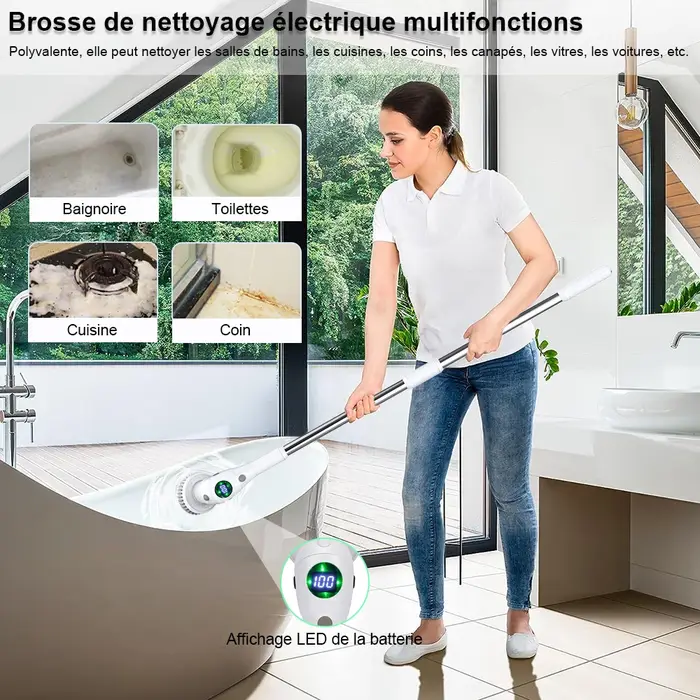 Brosse à livres électrique rotative multifonctionnelle pour ménage cuisine toilettes 8 têtes de brosse remplaçables recharge rapide USB-C 3 vitesses réglables occasions spéciales
