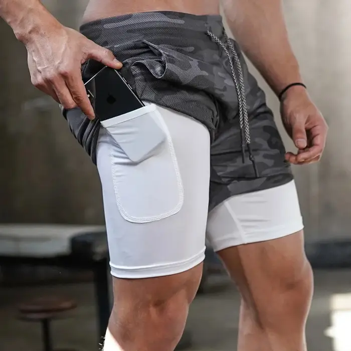 Short de course camouflage pour hommes, Short de sport 2 en 1, séchage rapide, entraînement, Fitness