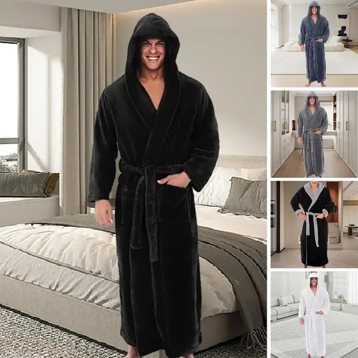 Peignoir luxueux à capuche en flanelle pour homme ultra doux et absorbant avec capuche et ceinture réglable pour détente et relaxation occasions spéciales
