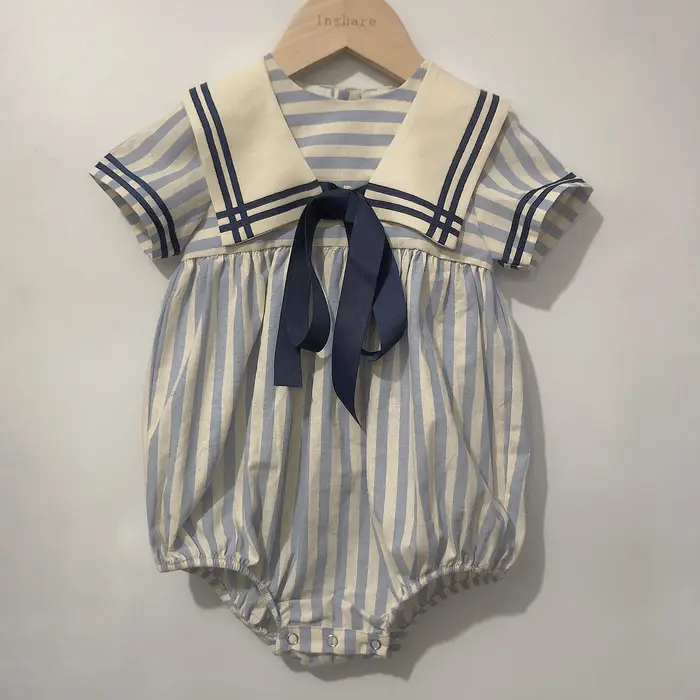 Vêtements Boutique pour bébés garçons et filles, barboteuse à rayures bleues et bleu marine, tenue V