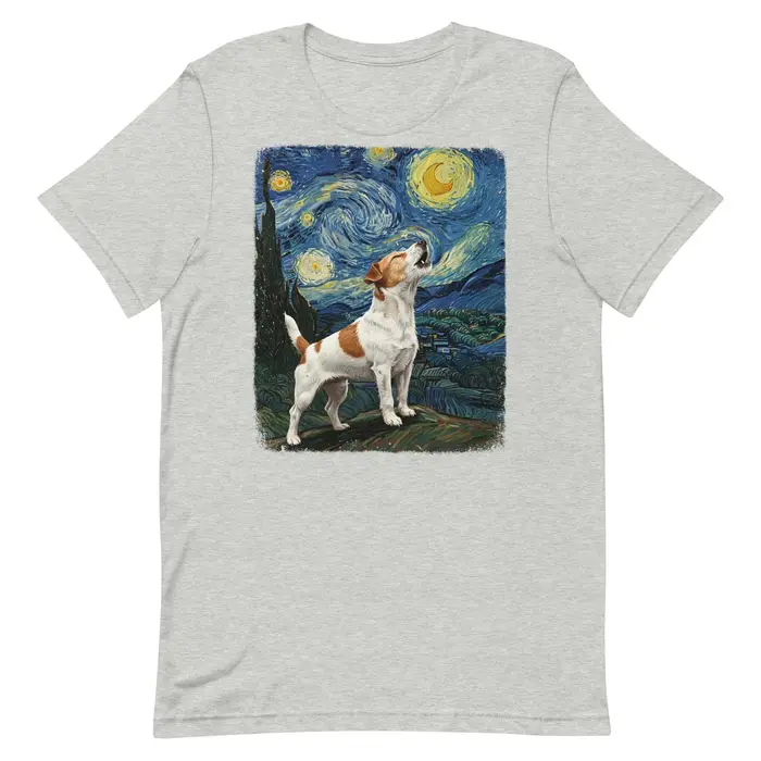 Nouveau Jack Russell chien hurlant à la lune nuit étoilée Van Gogh T-Shirt drôle t-shirts graphiques rétro Streetwear