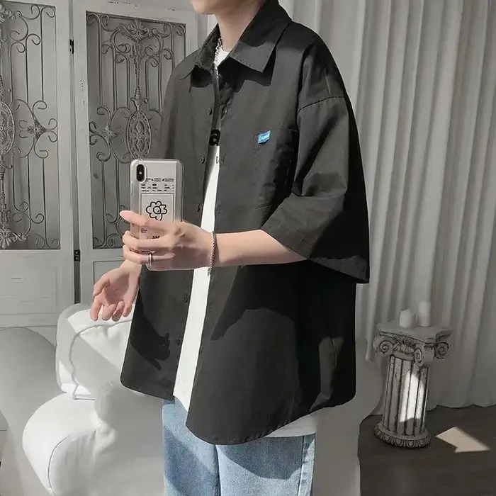 Chemise blanche japonaise à manches courtes pour garçon, style coréen, simple, ample, élégante et po
