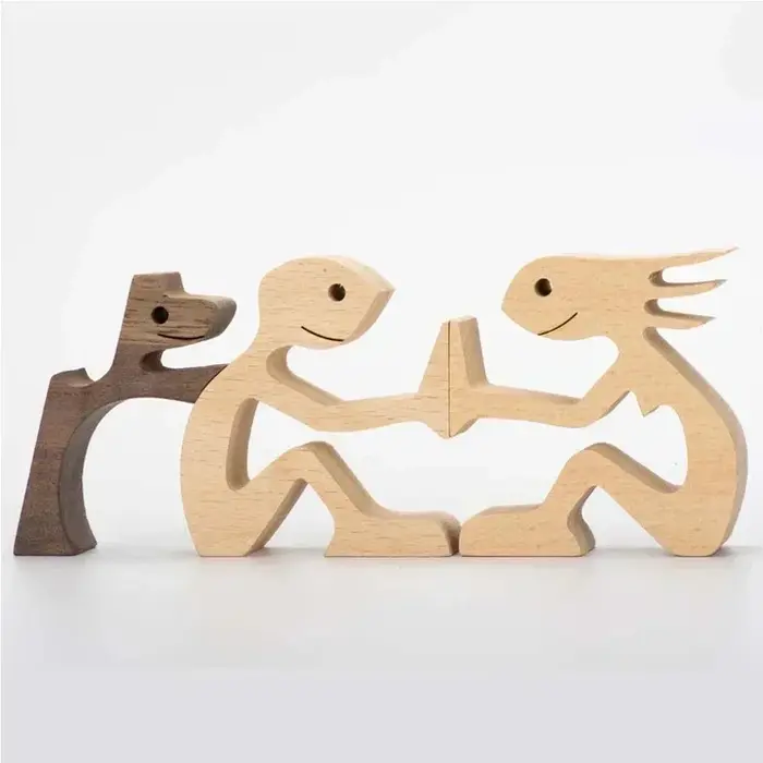 Sculpture créative en bois pour femme et chien, Statue familiale, décor de chambre à coucher, chien 