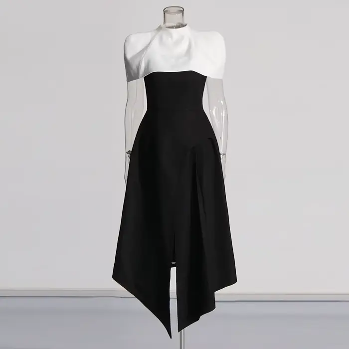TWOTWINSTYLE détachable cape robes élégantes pour les femmes col carré sans manches taille haute hit