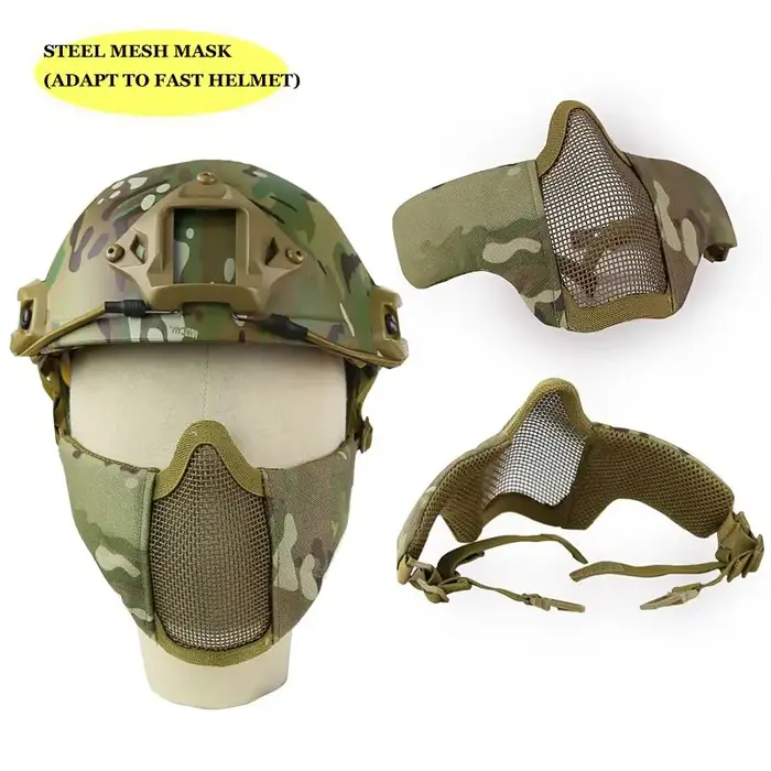 Masque tactique en maille d'acier, adaptable au casque FAST, pour la chasse et le tir, demi-masque