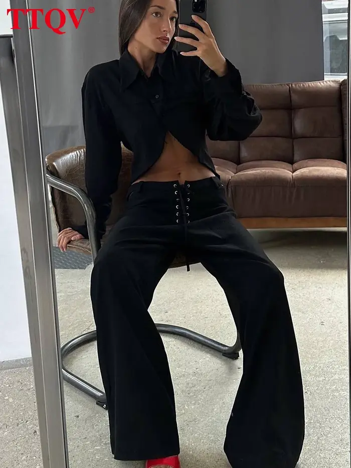 TTQV – ensemble deux pièces en lin blanc pour femmes, ample, élégant, chemise à manches longues avec