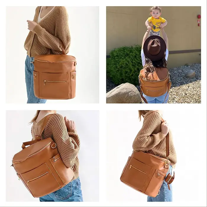 Sac à dos en cuir PU pour maman, sac à couches avec coussin proxy, sac à couches pour bébé, sac à do