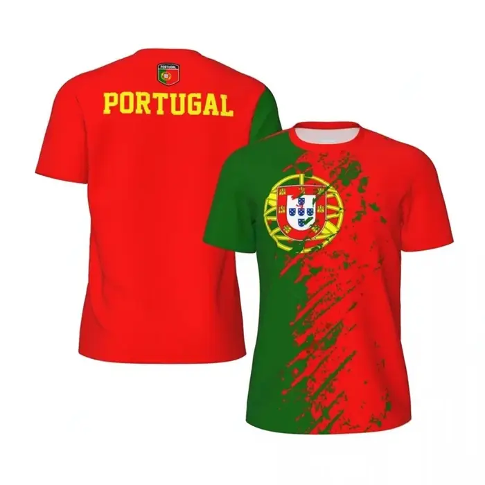 T-shirt de sport respirant à séchage rapide avec impression 3D du drapeau du Portugal pour hommes et femmes