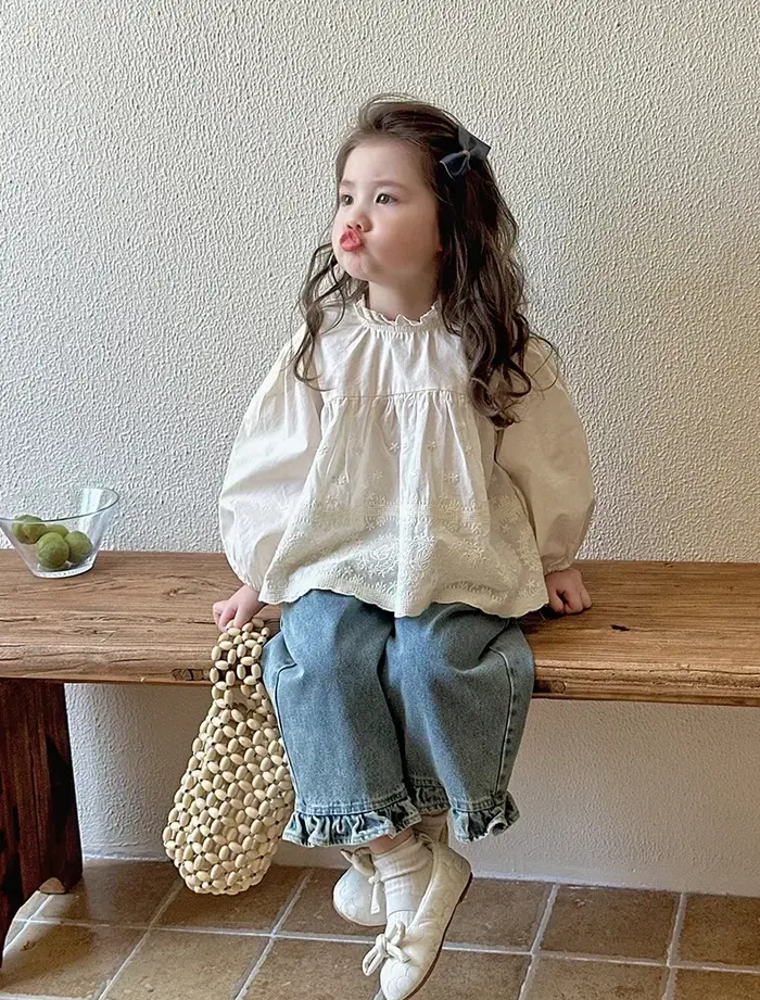 Jean à Jambes Larges en Dentelle pour Fille, Pantalon Décontracté, Doux et Adorable, à la Mode, Nouv