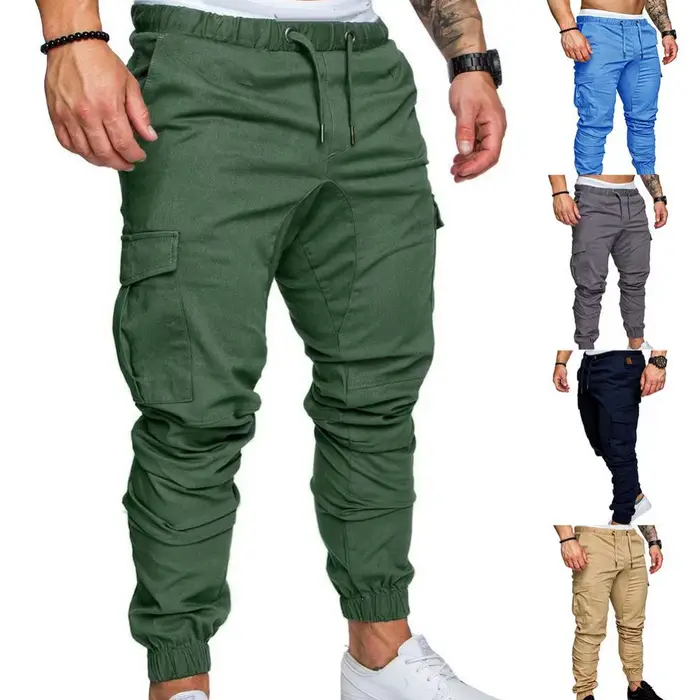 Pantalon jogging homme décontracté 2022 couleur unie poches sport street hip hop vêtements