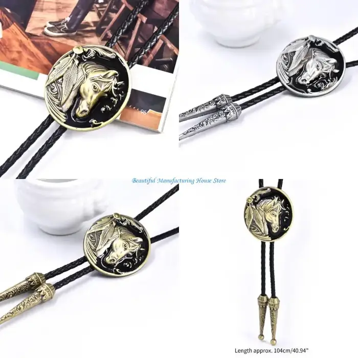 E56A Bolo cravate pour hommes carnavals Western cravate Relief cheval boucle décors Bolo cravate Hal