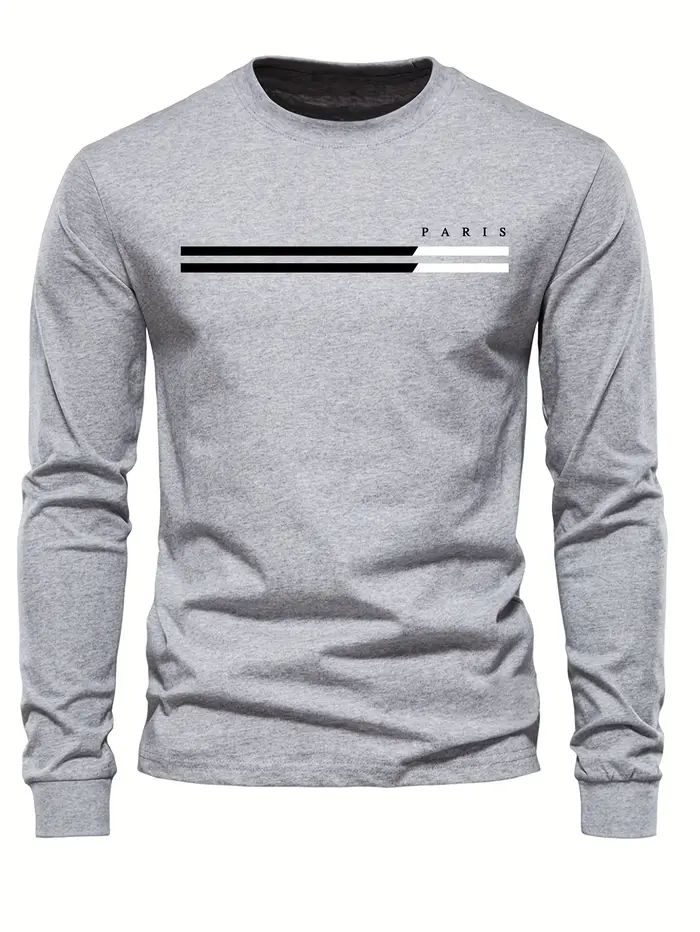 T-shirt à manches longues et col rond pour homme, 100% pur coton, ample, confortable, décontracté, i