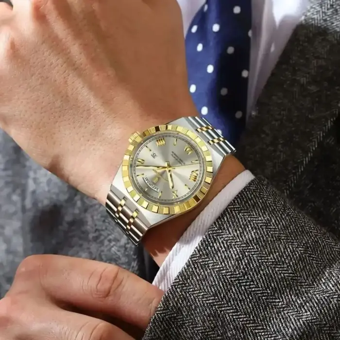 Montre homme business lumineuse étanche avec date et semaine - Luxe acier inoxydable quartz