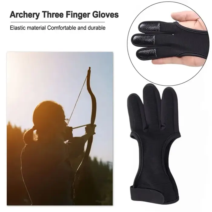 Gants de chasse en cuir 3 doigts - Prise antidérapante, respirants avec protecteurs de bout pour tir à l'arc